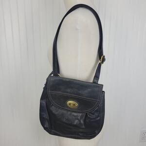 Vtg Fossil Carson Black Leather shoulder crossbody bag
